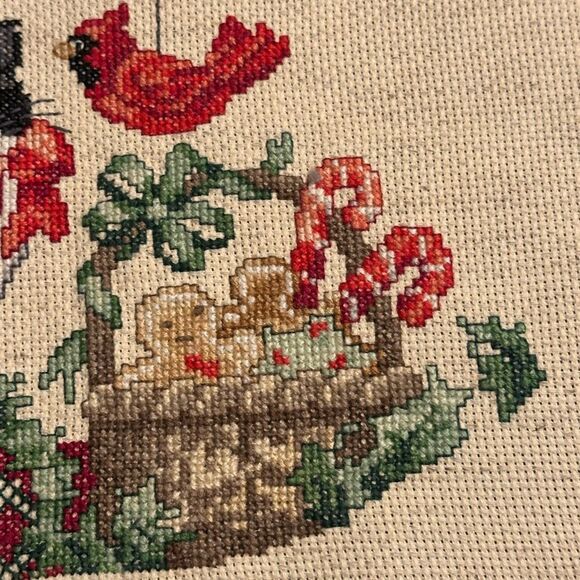 Vintage crossstitch Cat at Christmas needle point Embroidered cross-stitch - Picture 6 of 11